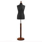 Display Guru Female Uk Size 18/20 Dressmakers Tailors Dummy Mannequin Black Torso Bust with Dark Wood Round Base